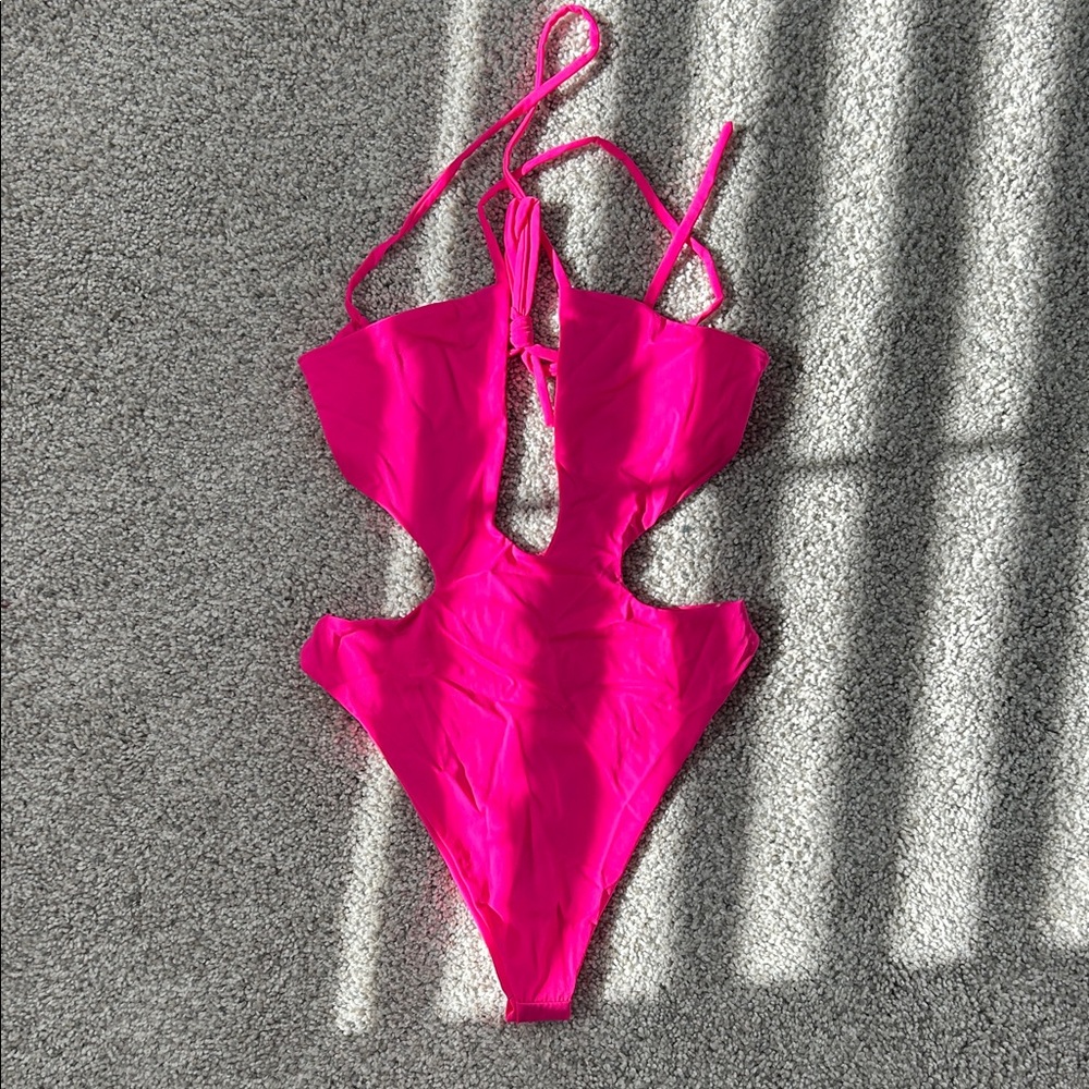 PrettyLittleThing Hot Pink Cut-Out One Piece Swimsuit